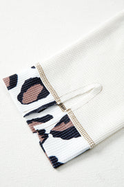 Apricot Oversized Leopard Contrast Mixed Texture Patchwork Zip Up Drop Shoulder Hoodie