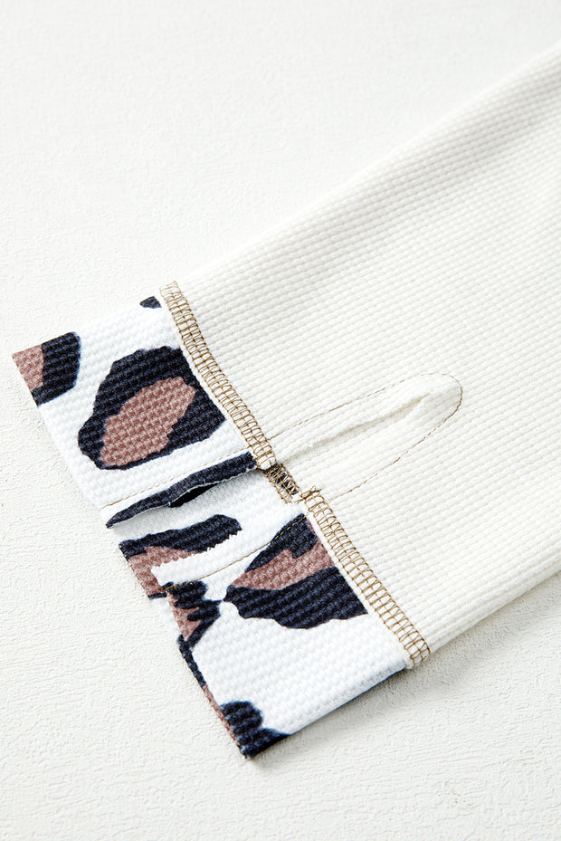 Apricot Oversized Leopard Contrast Mixed Texture Patchwork Zip Up Drop Shoulder Hoodie