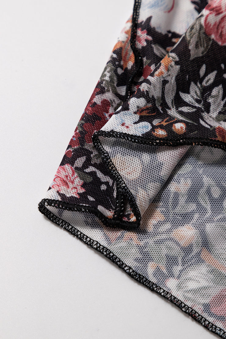 Falda larga de cintura alta con estampado floral marrón