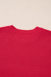 Fiery Red Sequin Bow Accent Drop Shoulder Festive Sweater