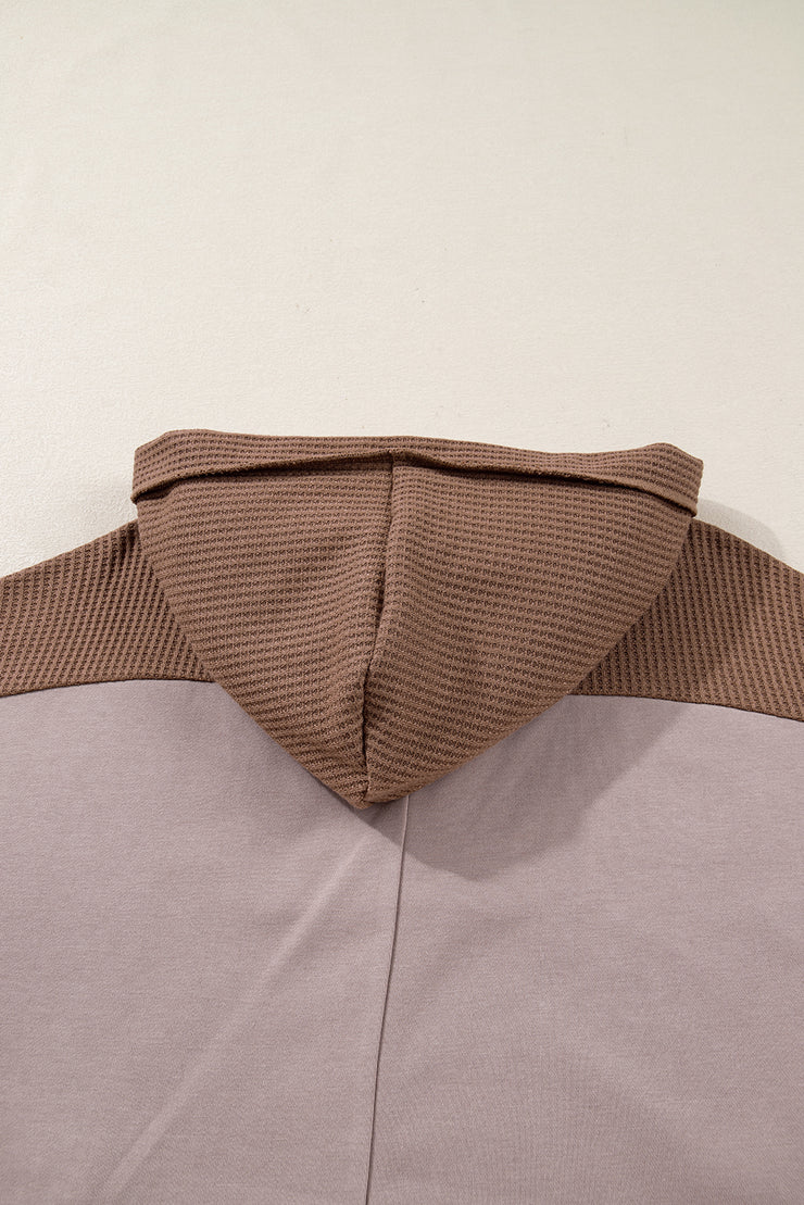 Goat Oversize Waffle Patchwork Exposed Seam Casual Hoodie