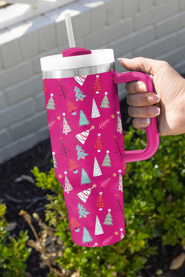 Rose Red Cartoon Christmas Tree Printed Cup 40oz