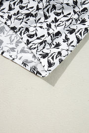 Black Printed Lace Detail Floral Puff Sleeve Fall Shirt