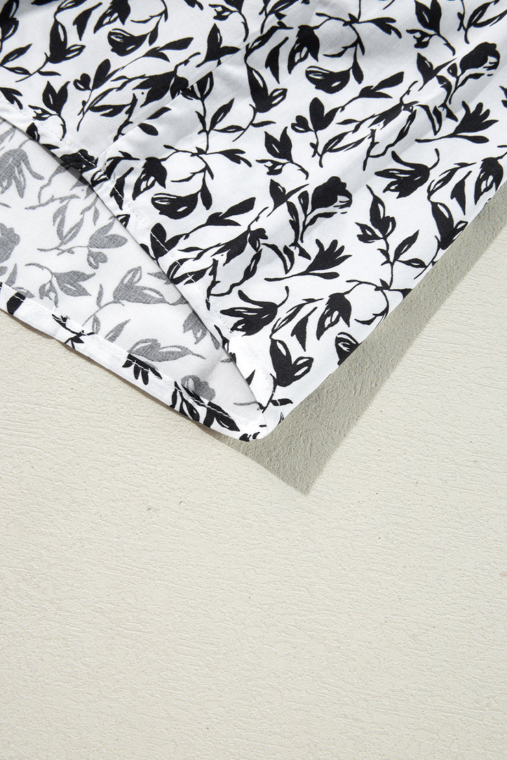 Black Printed Lace Detail Floral Puff Sleeve Fall Shirt