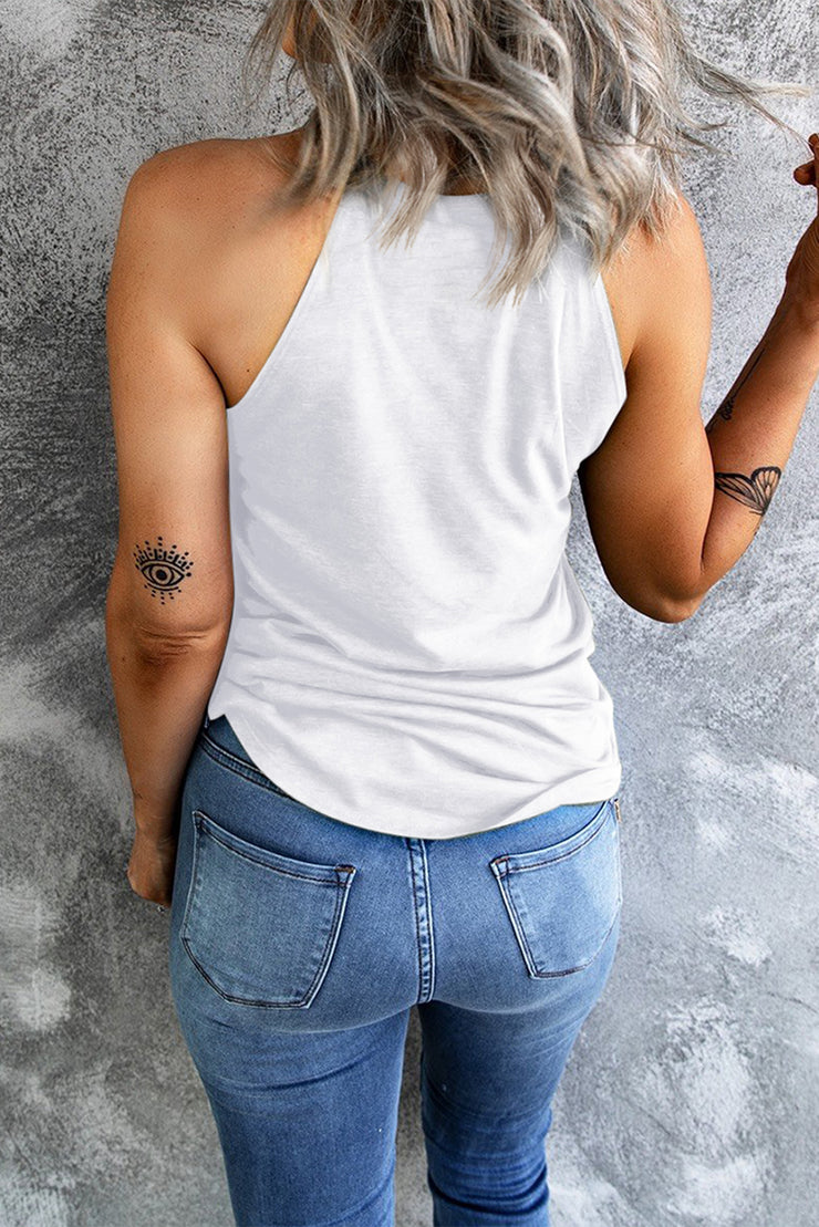 Camiseta sin mangas de cuello redondo de color blanco liso