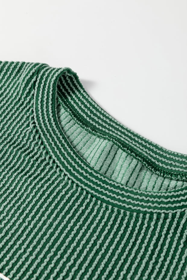 Blackish Green Twisted Rib Outlined Merry Letter Graphic Loose Long Sleeve Top