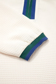 White Waffle Textured Contrast Polo Neck Zip up Jumper