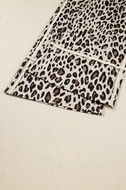 Khaki Leopard Wide Leg Cropped Pants