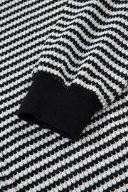 Black Stripe Ribbed Trim Drop Shoulder Long Sleeve Oversize Top