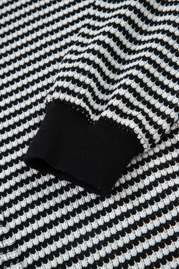 Black Stripe Ribbed Trim Drop Shoulder Long Sleeve Oversize Top