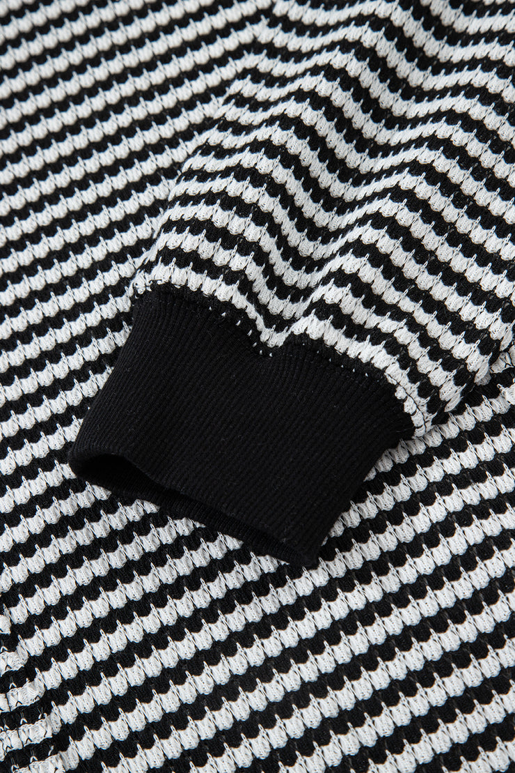 Black Stripe Ribbed Trim Drop Shoulder Long Sleeve Oversize Top