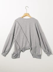 Light French Beige Colorblock Stitching Irregular Hem Long Sleeve Top