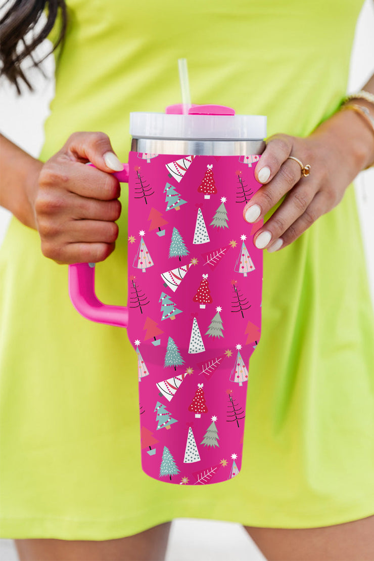 Rose Red Cartoon Christmas Tree Printed Cup 40oz