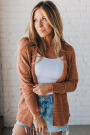 Redwood Burl Mix Pattern Hollowed Knit Open Front Cardigan