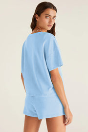 Myosotis V Neck Drop Shoulder Tee and Patchwork Drawstring Shorts Set