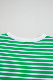 Dark Green Striped Cap Sleeve Tee and Shorts Set