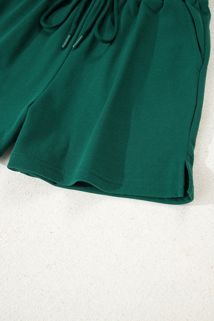 Evergreen Varsity Striped Sleeve Drop Shoulder Sweatshirt and Short Set