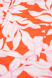 Orange Botanical Print Single Chest Pocket Button Up Shirt