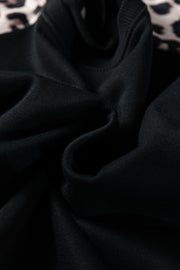 Black Leopard Print Patchwork Varsity Raglan Sleeve Sweatshirt Dress