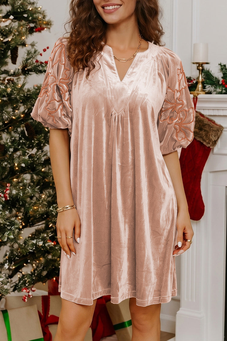 beige velvet dress Light French Embroidered Sleeve Mini Shift extending beautifully to the My Actual Bust is:68