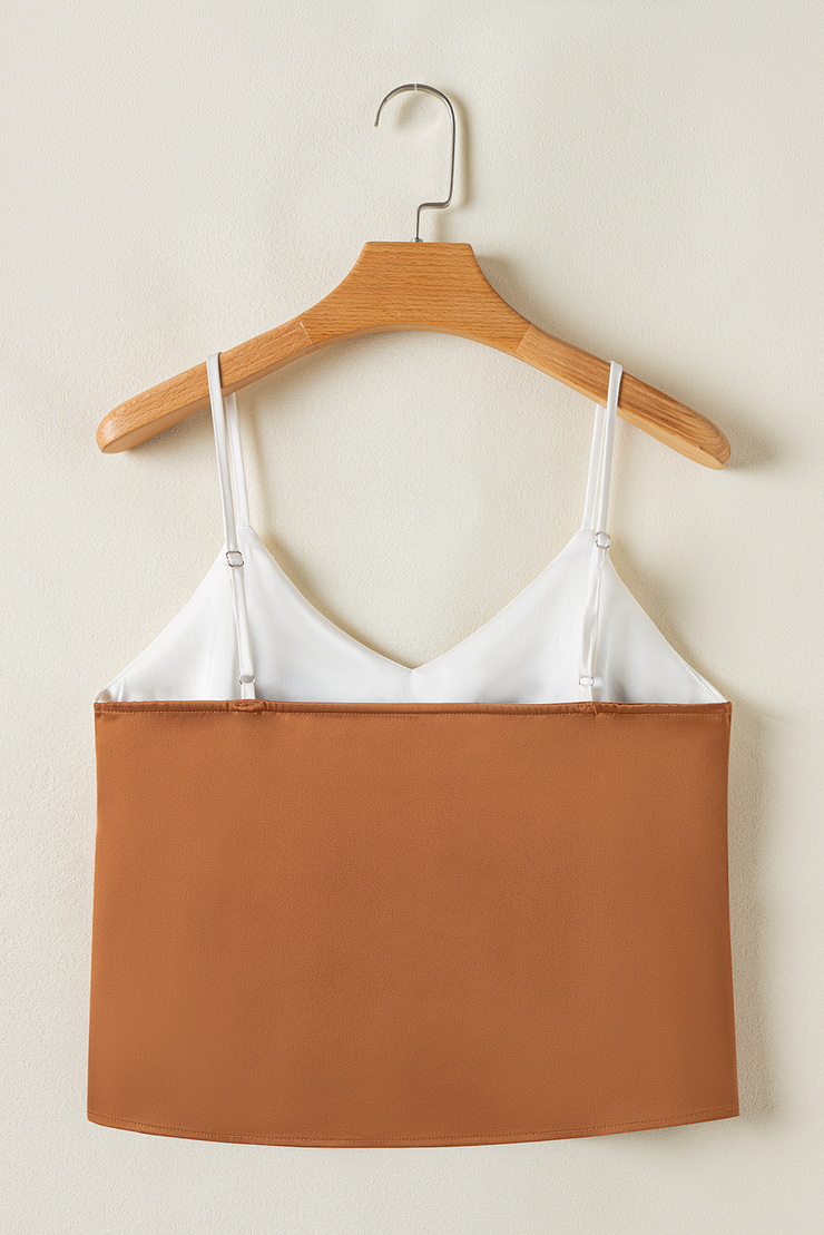 Khaki Chevron Color Block Spaghetti Straps Tank Top