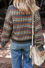 Gray Dotty Pattern Knit Button Front V Neck Sweater Cardigan