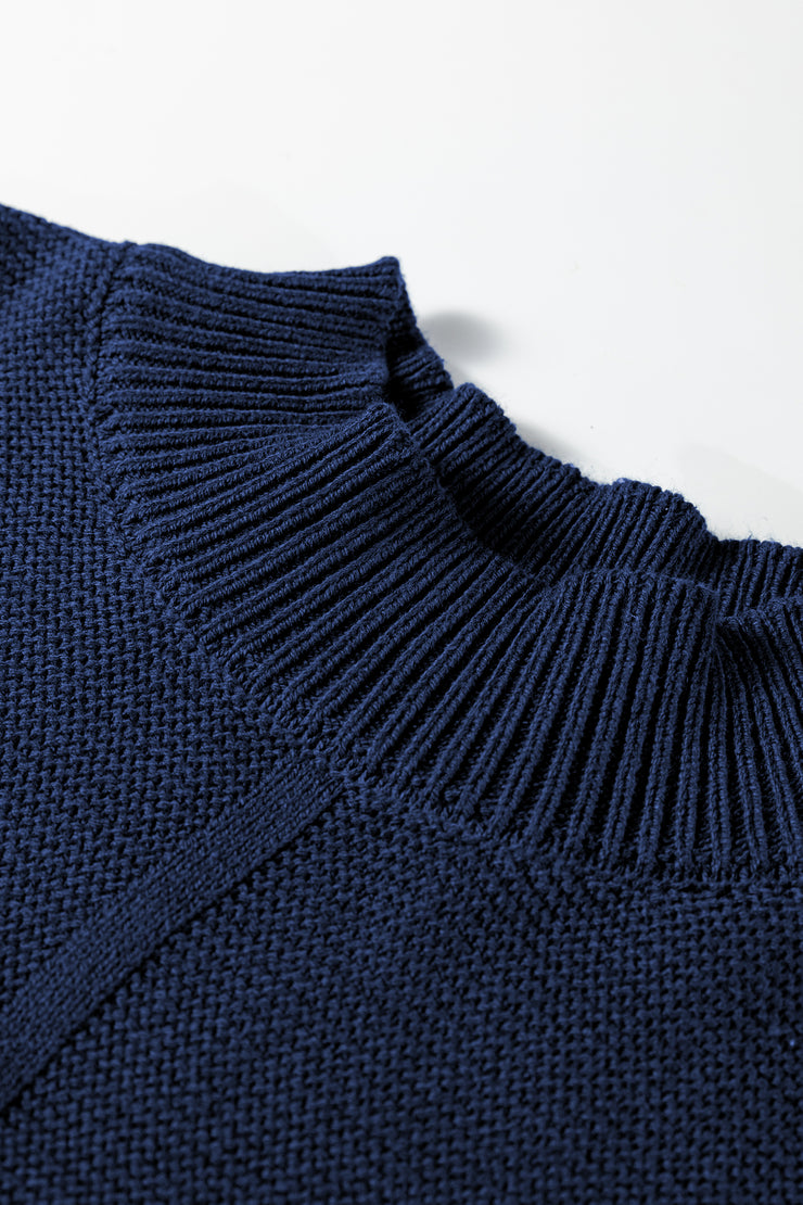 Dirty blue Solid Color Front Seam Drop Shoulder Loose Sweater