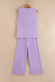 Orchid Petal Mineral Wash Casual Round Neck Tank and Straight Loose Drawstring Pants Set
