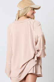 Jet Stream Corded Lantern Sleeve Top High Waist Ruffled Mini Skirt Set