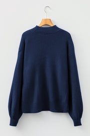 Dirty blue Solid Color Front Seam Drop Shoulder Loose Sweater