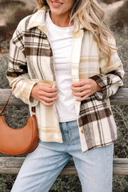 Multicolour Plaid Patchwork Side Pockets Buttoned Shacket