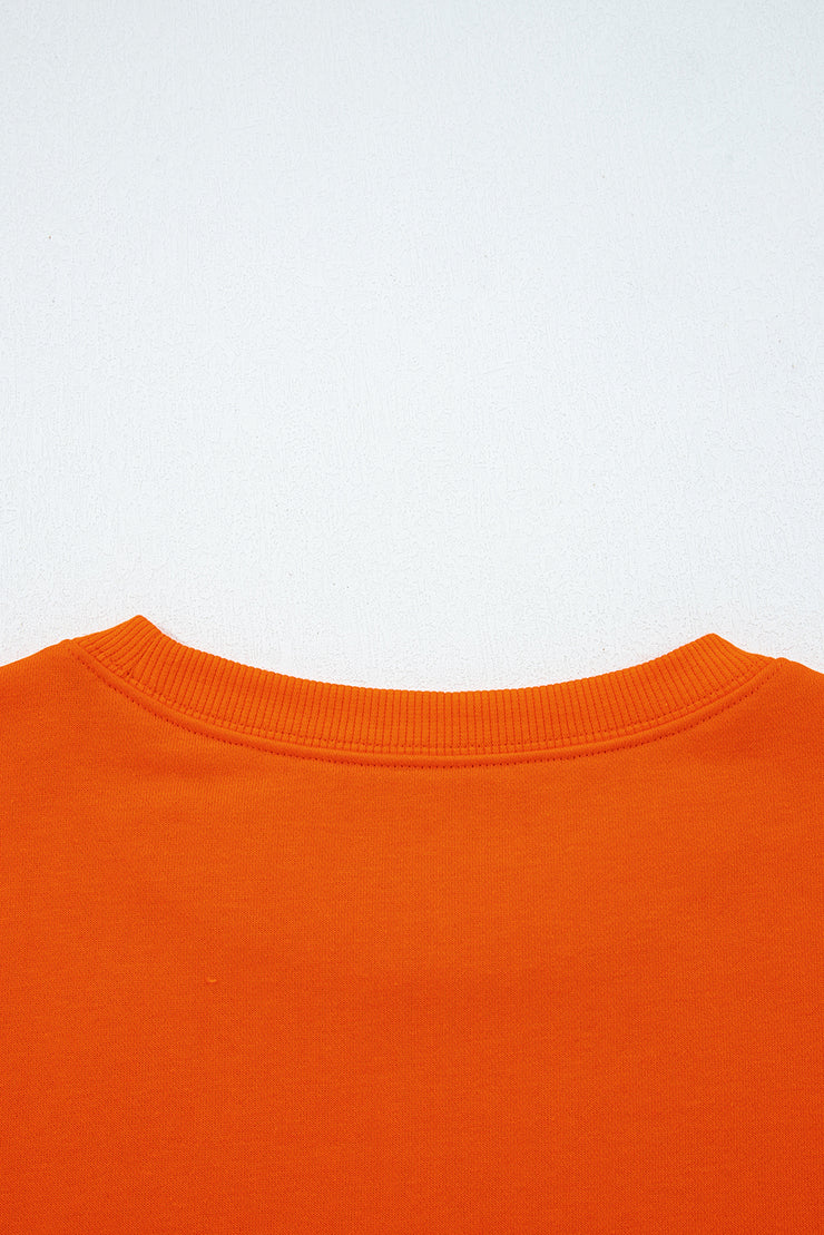 Orange Varsity Striped Sleeve Drop Shoulder Sweatshirt and Short Set