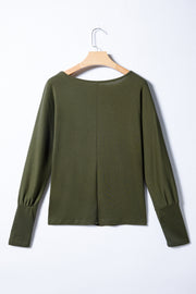 Four Leaf Clover Solid Color Extended Cuffs Long Sleeve Top