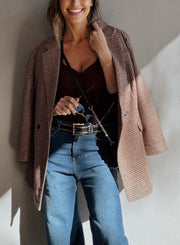 Brown Houndstooth Lapel Collar Blazer