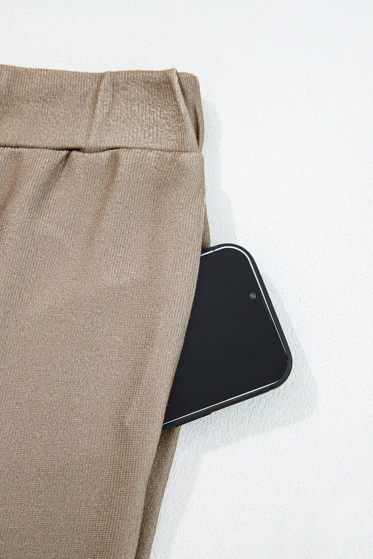 Khaki Retro Star Print Loose Long Sleeve Drawstring Wide Leg 2pcs Lounge Set