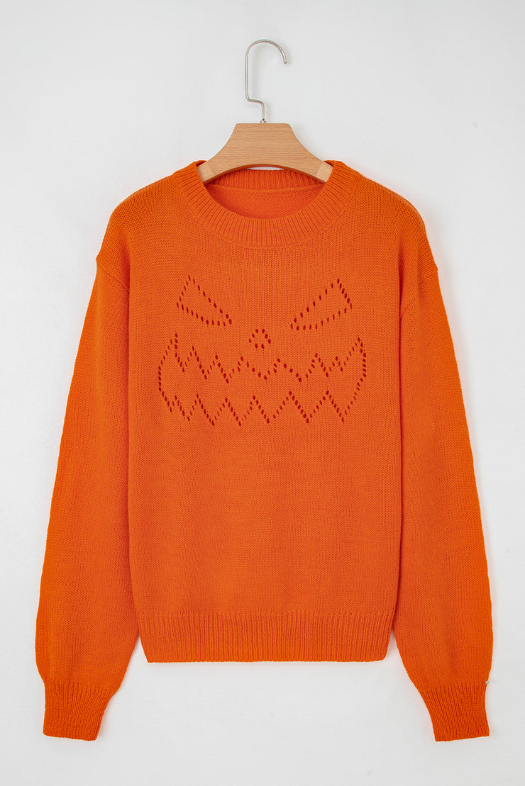 Flamingo Halloween Spooky Face Hollowed Pattern Casual Sweater