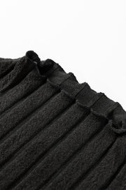 Black Ribbed Knit Slim Bodice Contrast Flared Skirt Patchwork Belted Dress