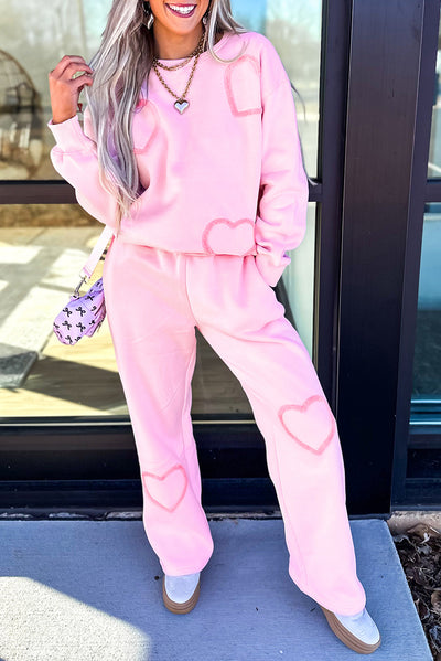 Phalaenopsis Chenille Heart Pattern Casual 2pcs Pants Set