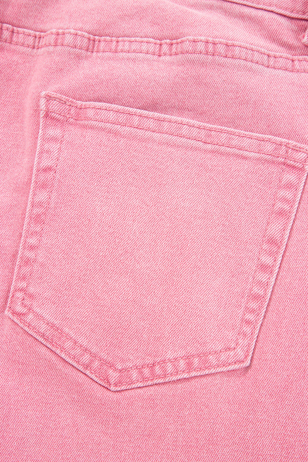 Peach Blossom Acid Washed High Rise Cropped Wide Leg Jeans