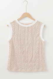 Camiseta sin mangas con cuello redondo y textura floral en color avena