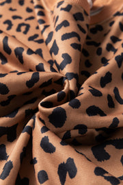 Khaki Stripe Color Block Patchwork Leopard Casual Sweatshirt with Slits