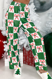 Green Holly Jolly Checkered Pattern 2pcs Long Pajama Set