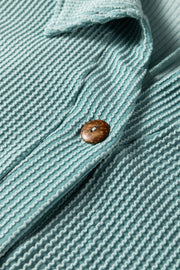 Light Blue Oversized Twist Ribbed Collared Henley Top with Roll up Sleeve