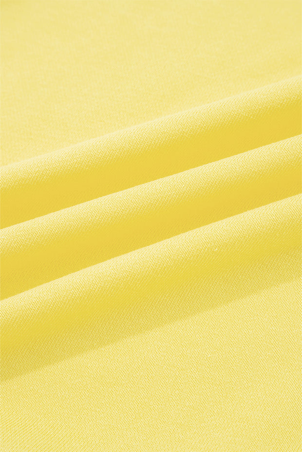 Yellow Cream Drop Shoulder Puff Sleeve Crop Pullover Drawstring Wide Leg Pants Set