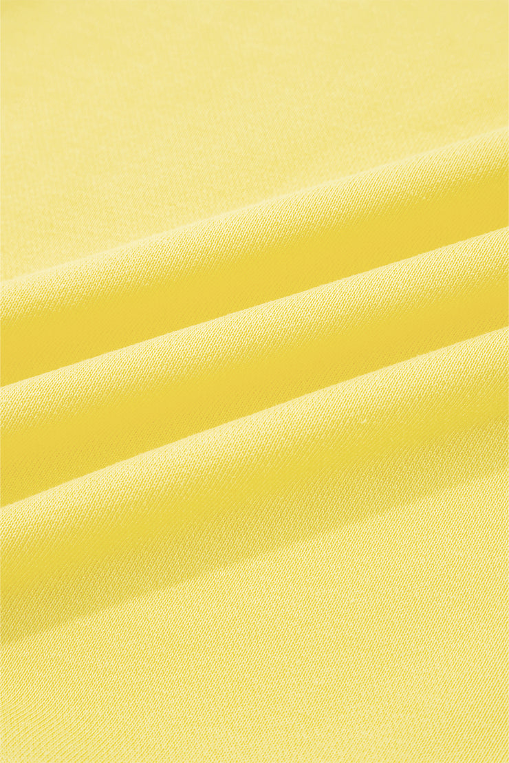 Yellow Cream Drop Shoulder Puff Sleeve Crop Pullover Drawstring Wide Leg Pants Set