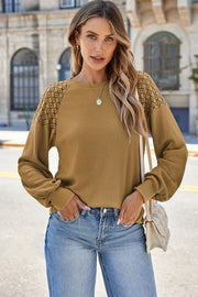 Chestnut Lace Long Sleeve Textured Pullover