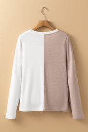 Khaki Colorblock Long Sleeve Crew Neck Top