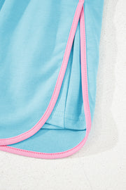 Conjunto de 2 piezas de camiseta y falda pantalón con hombros caídos y borde en bloques de color turquesa