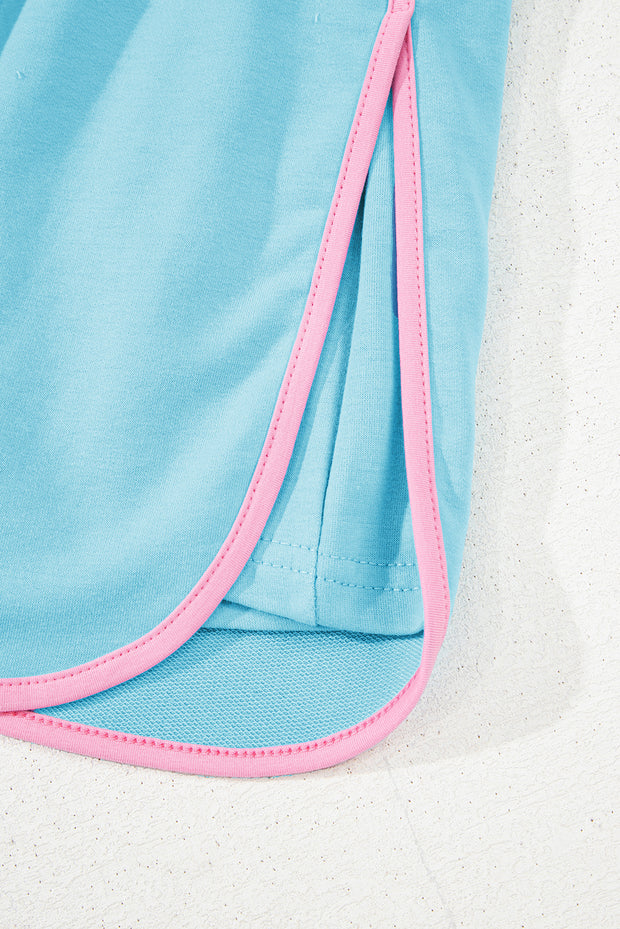 Conjunto de 2 piezas de camiseta y falda pantalón con hombros caídos y borde en bloques de color turquesa