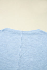 Beau Blue Solid Color Batwing Long Sleeve Top